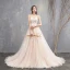 Modest / Simple Champagne Wedding Dresses 2018 A-Line / Princess Spaghetti Straps Sleeveless Backless Appliques Lace Ruffle Cathedral Train