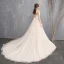 Modest / Simple Champagne Wedding Dresses 2018 A-Line / Princess Spaghetti Straps Sleeveless Backless Appliques Lace Ruffle Cathedral Train