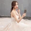 Modest / Simple Champagne Wedding Dresses 2018 A-Line / Princess Spaghetti Straps Sleeveless Backless Appliques Lace Ruffle Cathedral Train