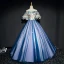 Chic / Beautiful Navy Blue Prom Dresses 2017 A-Line / Princess Tulle Appliques Backless Beading Strapless Prom Formal Dresses