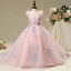 Chic / Beautiful Hall Wedding Party Dresses 2017 Flower Girl Dresses Blushing Pink Ball Gown Chapel Train V-Neck Sleeveless Flower Appliques Pearl