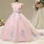 Chic / Beautiful Hall Wedding Party Dresses 2017 Flower Girl Dresses Blushing Pink Ball Gown Chapel Train V-Neck Sleeveless Flower Appliques Pearl