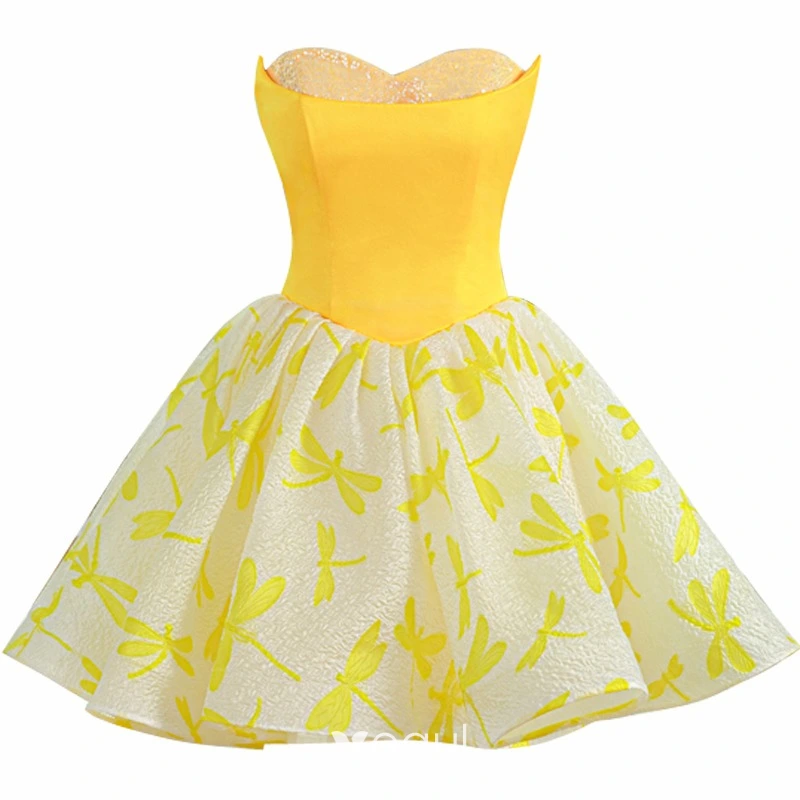 graduation yellow dress A-Line Strapless Short Pink Yellow Prom Dress: Strapless Formal Graduation  Homecoming main image 1