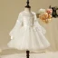 Chic / Beautiful Church Wedding Party Dresses 2017 Flower Girl Dresses White Ball Gown Ankle Length Bow Sash Long Sleeve Scoop Neck Flower Appliques