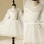 Chic / Beautiful Church Wedding Party Dresses 2017 Flower Girl Dresses White Ball Gown Ankle Length Bow Sash Long Sleeve Scoop Neck Flower Appliques