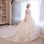 Sexy Church Wedding Dresses 2017 Champagne A-Line / Princess Glitter Cathedral Train Backless Square Neckline Sleeveless Appliques Flower