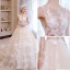 Sexy Church Wedding Dresses 2017 Champagne A-Line / Princess Glitter Cathedral Train Backless Square Neckline Sleeveless Appliques Flower