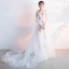Amazing / Unique Hall Formal Dresses 2017 Prom Dresses A-Line / Princess Cathedral Train Cascading Ruffles V-Neck Long Sleeve Backless Appliques Flower