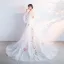 Amazing / Unique Hall Formal Dresses 2017 Prom Dresses A-Line / Princess Cathedral Train Cascading Ruffles V-Neck Long Sleeve Backless Appliques Flower