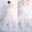 Amazing / Unique Hall Formal Dresses 2017 Prom Dresses A-Line / Princess Cathedral Train Cascading Ruffles V-Neck Long Sleeve Backless Appliques Flower