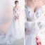 Amazing / Unique Hall Formal Dresses 2017 Prom Dresses A-Line / Princess Cathedral Train Cascading Ruffles V-Neck Long Sleeve Backless Appliques Flower