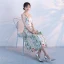 Chic / Belle Salle Robe De Ceremonie 2017 Robe De Graduation Blanche Thé Longueur Princesse Encolure Dégagée Dos Nu 1/2 Manches Appliques Fleur