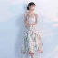Chic / Belle Salle Robe De Ceremonie 2017 Robe De Graduation Blanche Thé Longueur Princesse Encolure Dégagée Dos Nu 1/2 Manches Appliques Fleur