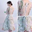 Chic / Belle Salle Robe De Ceremonie 2017 Robe De Graduation Blanche Thé Longueur Princesse Encolure Dégagée Dos Nu 1/2 Manches Appliques Fleur