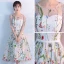 Chic / Belle Salle Robe De Ceremonie 2017 Robe De Graduation Blanche Thé Longueur Princesse Encolure Dégagée Dos Nu 1/2 Manches Appliques Fleur