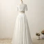 2 Piece Outdoor / Garden Wedding Dresses 2017 White A-Line / Princess Floor-Length / Long Square Neckline Short Sleeve Sequins Lace Appliques Rhinestone