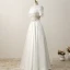 2 Piece Outdoor / Garden Wedding Dresses 2017 White A-Line / Princess Floor-Length / Long Square Neckline Short Sleeve Sequins Lace Appliques Rhinestone
