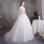 Vintage Ivory See-through Wedding Dresses 2018 Ball Gown High Neck 3/4 Sleeve Backless Appliques Flower Beading Pearl Ruffle Court Train