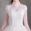 Vintage Ivory See-through Wedding Dresses 2018 Ball Gown High Neck 3/4 Sleeve Backless Appliques Flower Beading Pearl Ruffle Court Train