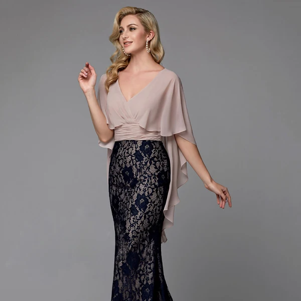 Modern / Fashion Sexy Black Evening Dresses  2020 Trumpet / Mermaid V-Neck Sleeveless With Shawl Backless Embroidered Watteau Train Cocktail Party Evening Party Formal Dresses