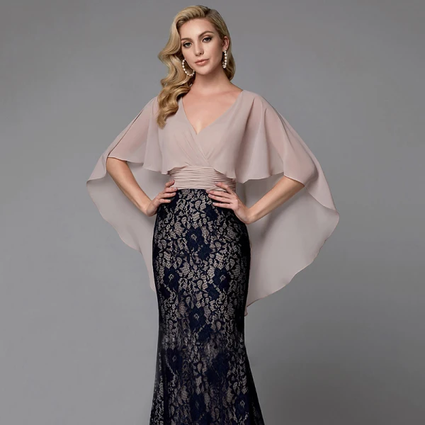Modern / Fashion Sexy Black Evening Dresses  2020 Trumpet / Mermaid V-Neck Sleeveless With Shawl Backless Embroidered Watteau Train Cocktail Party Evening Party Formal Dresses