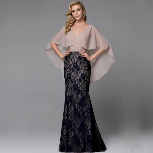 Modern Fashion Sexy Black Evening Dresses 2020 Trumpet Mermaid V Neck Sleeveless With Shawl Backless Embroidered Watteau Train Cocktail Party Evening Party Formal Dresses