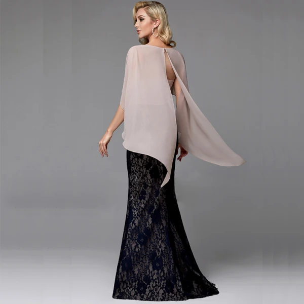 Modern / Fashion Sexy Black Evening Dresses  2020 Trumpet / Mermaid V-Neck Sleeveless With Shawl Backless Embroidered Watteau Train Cocktail Party Evening Party Formal Dresses