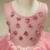 Chic / Beautiful Hall Wedding Party Dresses 2017 Flower Girl Dresses Candy Pink Short Ball Gown Cascading Ruffles Scoop Neck Sleeveless Flower Appliques Lace Sash Rhinestone Pearl