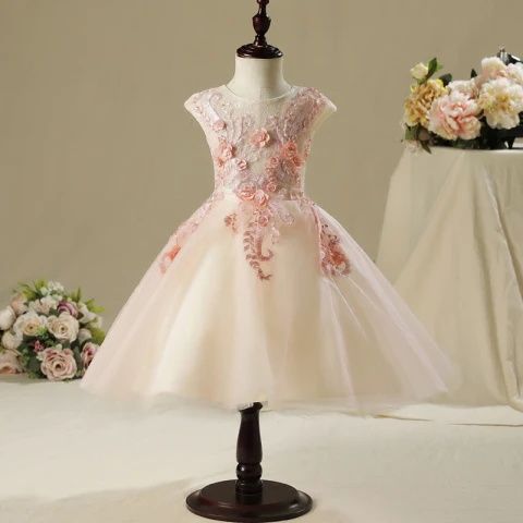 Schöne Saal Kleider Für Hochzeit 2017 Mädchenkleider Rosa A Linie Knielang Rundhalsausschnitt Ärmellos Mit Spitze Blumen Applikationen Perle