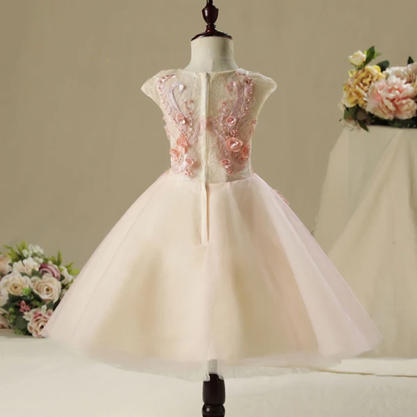 Schöne Saal Kleider Für Hochzeit 2017 Mädchenkleider Rosa A Linie Knielang Rundhalsausschnitt Ärmellos Mit Spitze Blumen Applikationen Perle