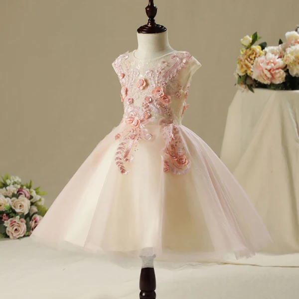 Schöne Saal Kleider Für Hochzeit 2017 Mädchenkleider Rosa A Linie Knielang Rundhalsausschnitt Ärmellos Mit Spitze Blumen Applikationen Perle