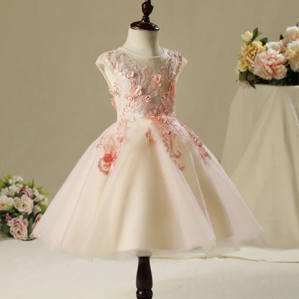 Schöne Saal Kleider Für Hochzeit 2017 Mädchenkleider Rosa A Linie Knielang Rundhalsausschnitt Ärmellos Mit Spitze Blumen Applikationen Perle