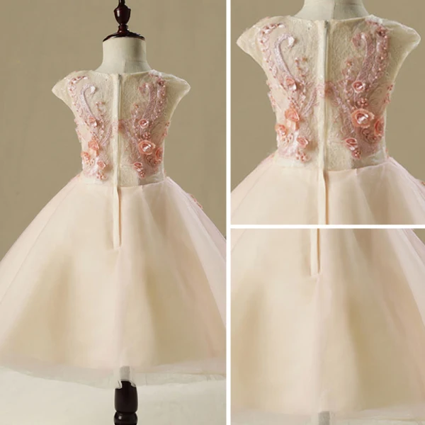 Schöne Saal Kleider Für Hochzeit 2017 Mädchenkleider Rosa A Linie Knielang Rundhalsausschnitt Ärmellos Mit Spitze Blumen Applikationen Perle