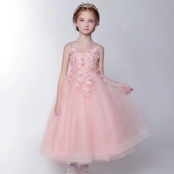 Chic Beautiful Hall Wedding Party Dresses 2017 Flower Girl Dresses Candy Pink Tea Length Ball Gown Cascading Ruffles Scoop Neck Sleeveless Bow Flower Appliques Sequins Rhinestone