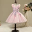 Chic / Beautiful Hall Wedding Party Dresses 2017 Flower Girl Dresses Candy Pink Short Ball Gown Cascading Ruffles V-Neck Sleeveless Flower Appliques Pearl