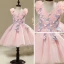 Chic / Beautiful Hall Wedding Party Dresses 2017 Flower Girl Dresses Candy Pink Short Ball Gown Cascading Ruffles V-Neck Sleeveless Flower Appliques Pearl