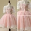 Chic / Beautiful Hall Wedding Party Dresses 2017 Flower Girl Dresses Blushing Pink Short Ball Gown Cascading Ruffles Scoop Neck 1/2 Sleeves Tassel Flower Appliques