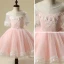 Chic / Beautiful Hall Wedding Party Dresses 2017 Flower Girl Dresses Blushing Pink Short Ball Gown Cascading Ruffles Scoop Neck 1/2 Sleeves Tassel Flower Appliques