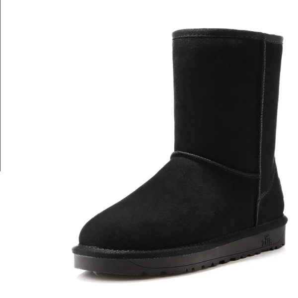 Klassisk Stövlar Dam 2017 Tan Läder Mitten Kalv Mocka Casual Vinter Platt Snow Boots