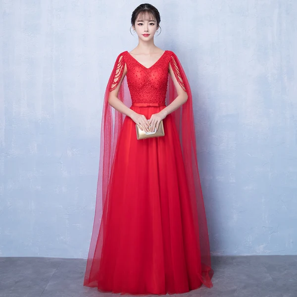 Chic / Belle Bleu Marine Robe De Soirée 2018 Princesse V-Cou Sans Manches Perlage Perle Noeud Ceinture Watteau Train Volants Dos Nu Robe De Ceremonie