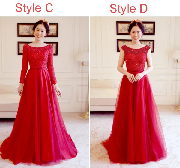 Chic / Beautiful Prom Dresses 2018 A-Line / Princess Scoop Neck Beading Pearl Bow Sash Floor-Length / Long Ruffle Backless Formal Dresses