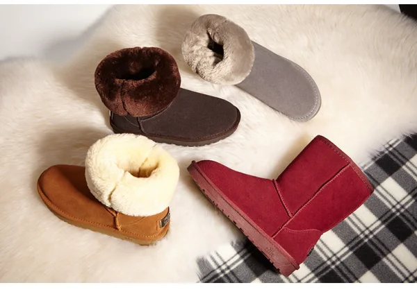 Klassisk Stövlar Dam 2017 Tan Läder Mitten Kalv Mocka Casual Vinter Platt Snow Boots