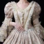 Vintage / Retro Medieval Champagne Ball Gown Prom Dresses 2021 V-Neck Long Sleeve Floor-Length / Long Zipper Up 3D Lace Beading Embroidered Pearl Cosplay Prom Formal Dresses
