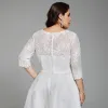Chic / Beautiful White Short Plus Size Wedding Dresses 2020 A-Line / Princess V-Neck 1/2 Sleeves Appliques Embroidered Handmade  Wedding
