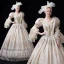 Vintage / Retro Medieval Champagne Ball Gown Prom Dresses 2021 V-Neck Long Sleeve Floor-Length / Long Zipper Up 3D Lace Beading Embroidered Pearl Cosplay Prom Formal Dresses