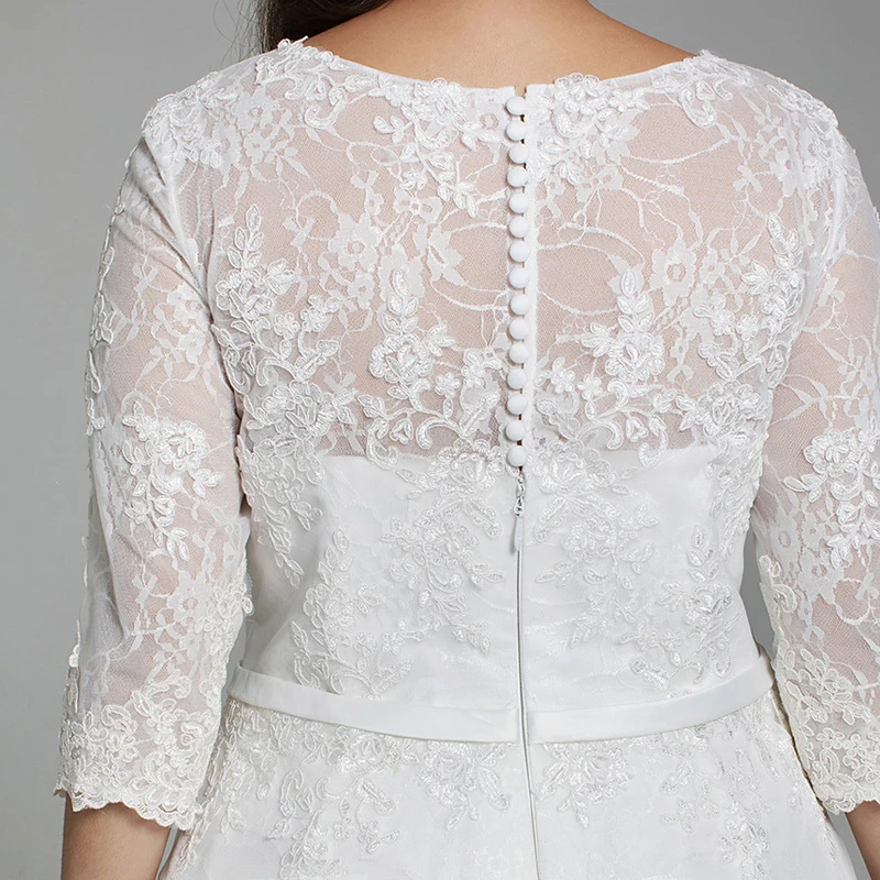 Chic Beautiful White Short Plus Size Wedding Dresses 2020 A Line Princess V  Neck 1 2 Sleeves Appliques Embroidered Handmade Wedding