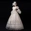Vintage / Retro Medieval Champagne Ball Gown Prom Dresses 2021 V-Neck Long Sleeve Floor-Length / Long Zipper Up 3D Lace Beading Embroidered Pearl Cosplay Prom Formal Dresses