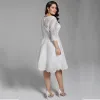 Chic / Beautiful White Short Plus Size Wedding Dresses 2020 A-Line / Princess V-Neck 1/2 Sleeves Appliques Embroidered Handmade  Wedding