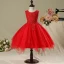 Chic / Beautiful Hall Wedding Party Dresses 2017 Flower Girl Dresses Red Short Ball Gown Cascading Ruffles Sleeveless Scoop Neck Flower Appliques Pearl