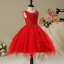Chic / Beautiful Hall Wedding Party Dresses 2017 Flower Girl Dresses Red Short Ball Gown Cascading Ruffles Sleeveless Scoop Neck Flower Appliques Pearl